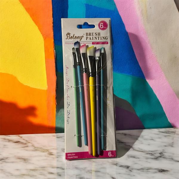 PINCEL ARTISTICO X 6 UNID BISEL-COLORES PASTELES