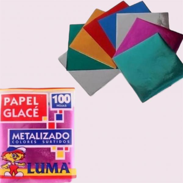 PAPEL GLACE METALIZADO X 10 HS (10X10 CM)