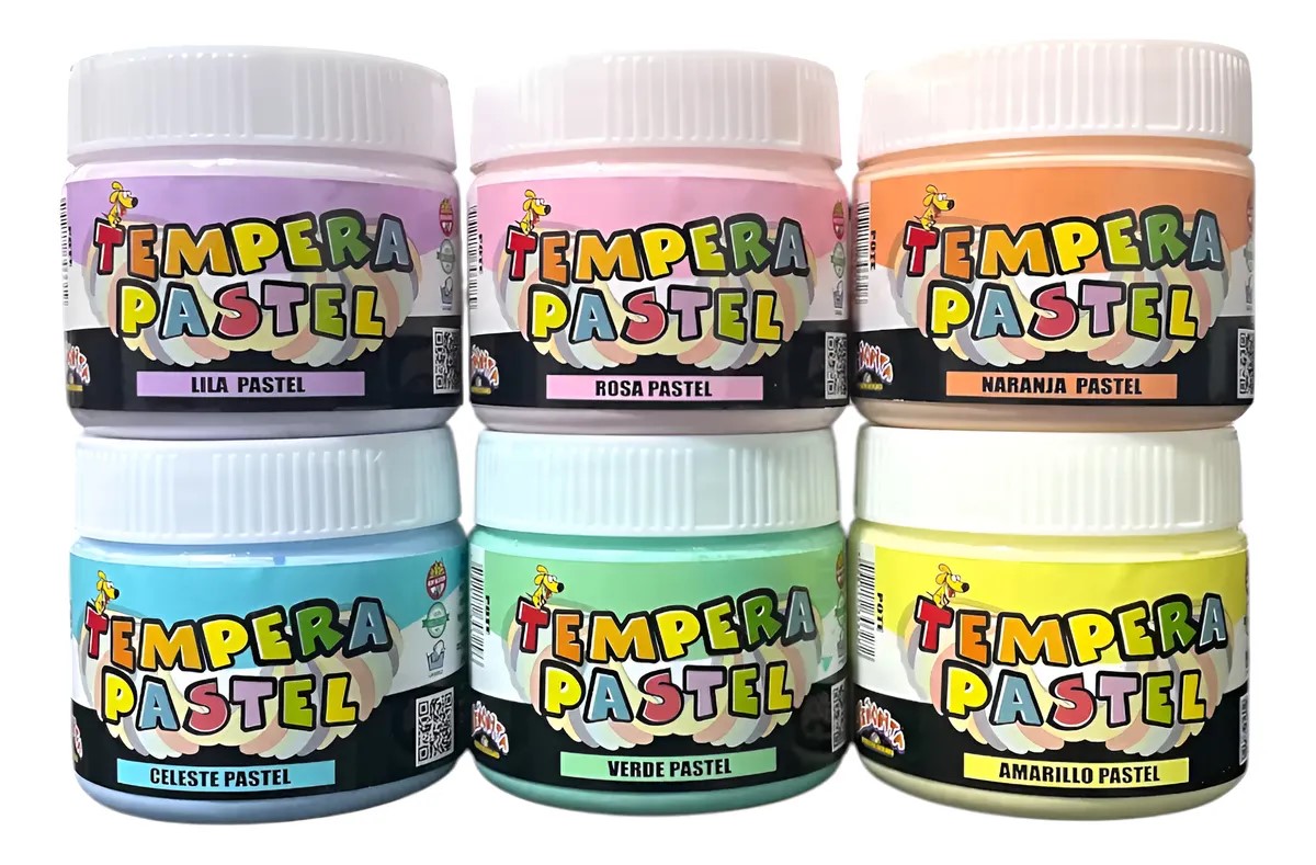 TEMPERA EN POTE 250 CC * PASTEL - 6 COLORES