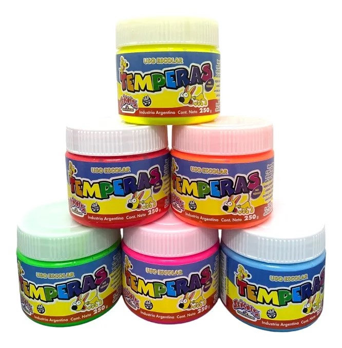 TEMPERA EN POTE 250 CC * FLUO - 6 COLORES