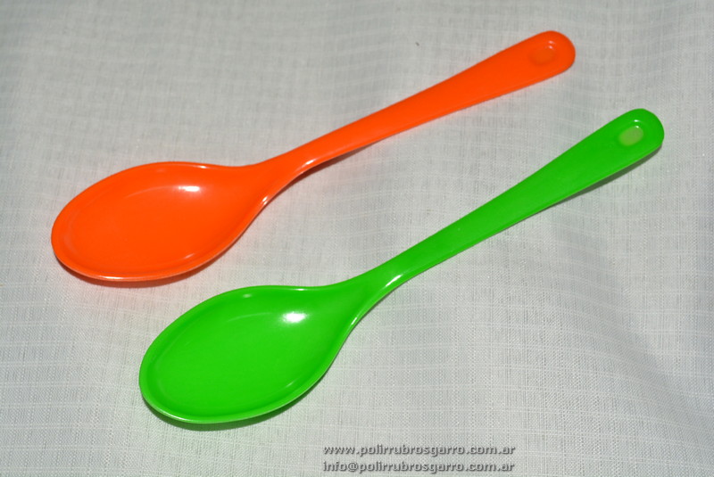 CUCHARA PLASTICA 17CM VERDE/NARANJA