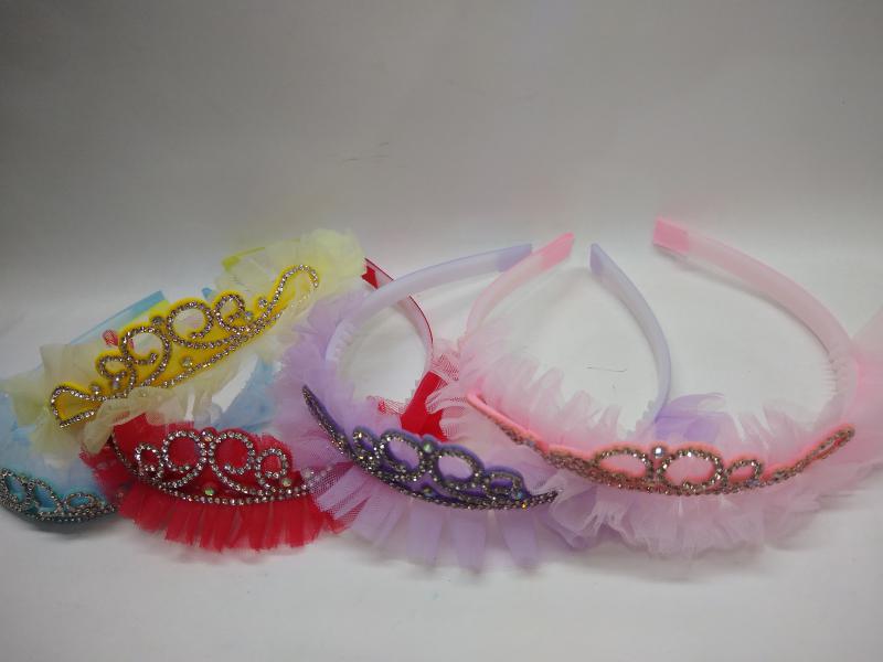 VINCHA RIGIDA CORONITA TUL STRASS X UNID