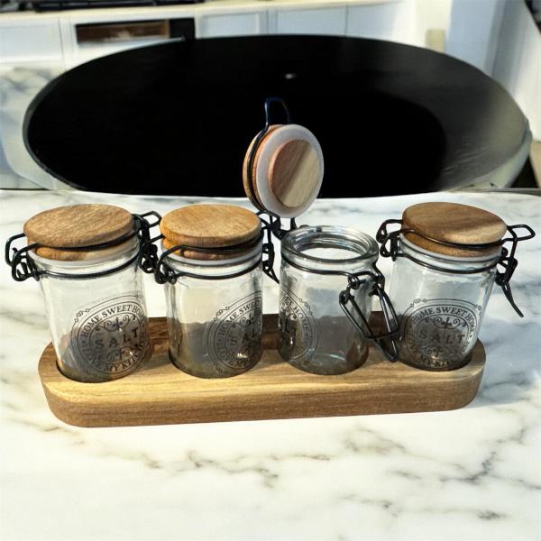 FRASCO X 4 C/TAPA Y BASE MADERA 21*10