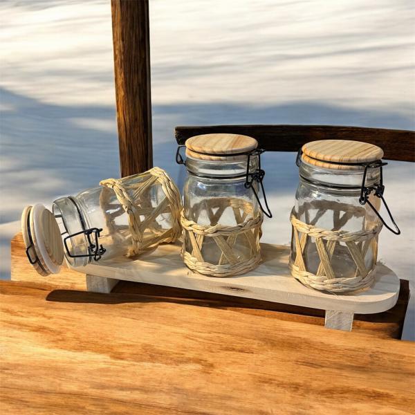 FRASCO X 3 C/TAPA Y BASE MADERA 31*14