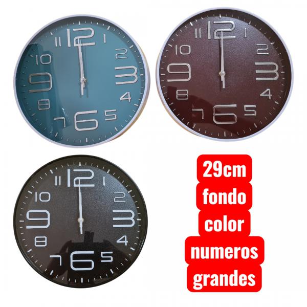 RELOJ DE PARED F/COLOR-NUMERO PLATEADO 29CM