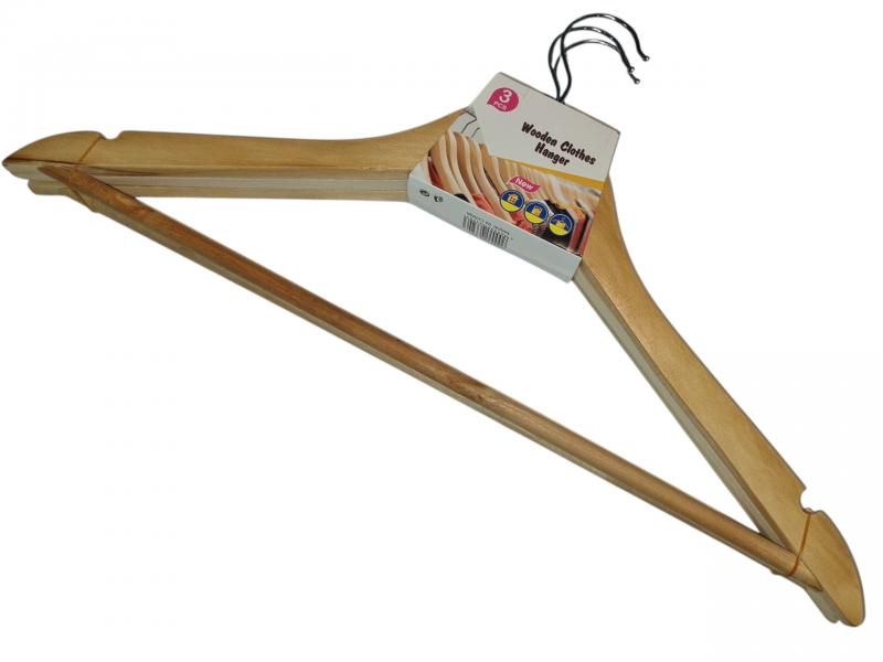 PERCHA DE MADERA 44 CM X 3 UNID CLARA LAQUEADAS