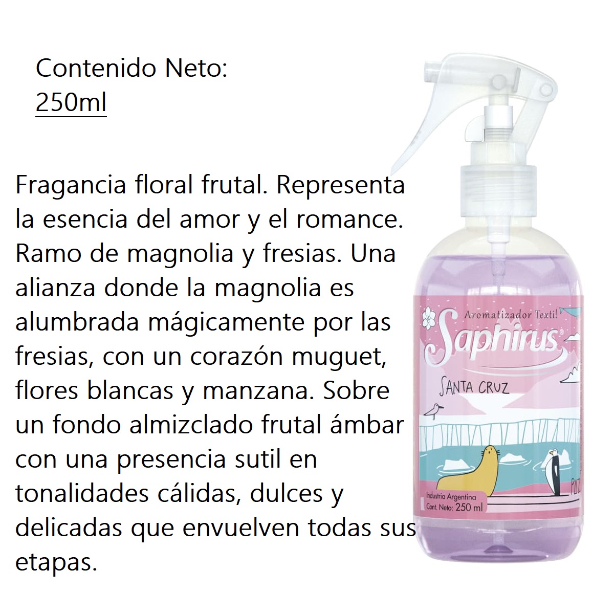 PERFUME P/ROPA SAPHIRUS 250ML MAGNOLIA Y FRESIAS