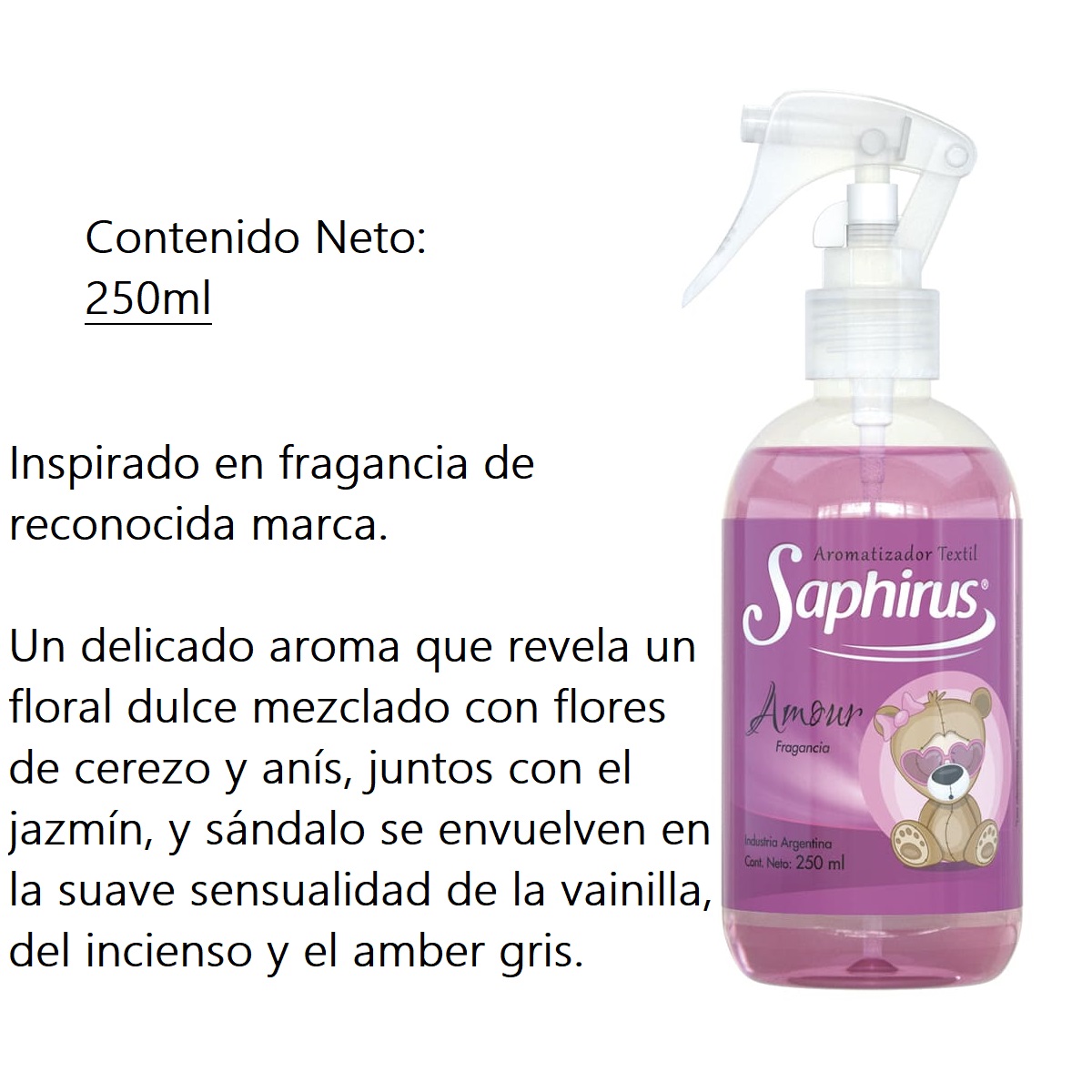 PERFUME P/ROPA SAPHIRUS 250ML AMOUR