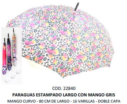 PARAGUA ESTAMPADO 80 CM MANGO CURVO GRIS 16 VARILL