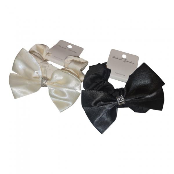 COLITA TELA MOÑO STRASS BLANCO/NEGRO X UNID