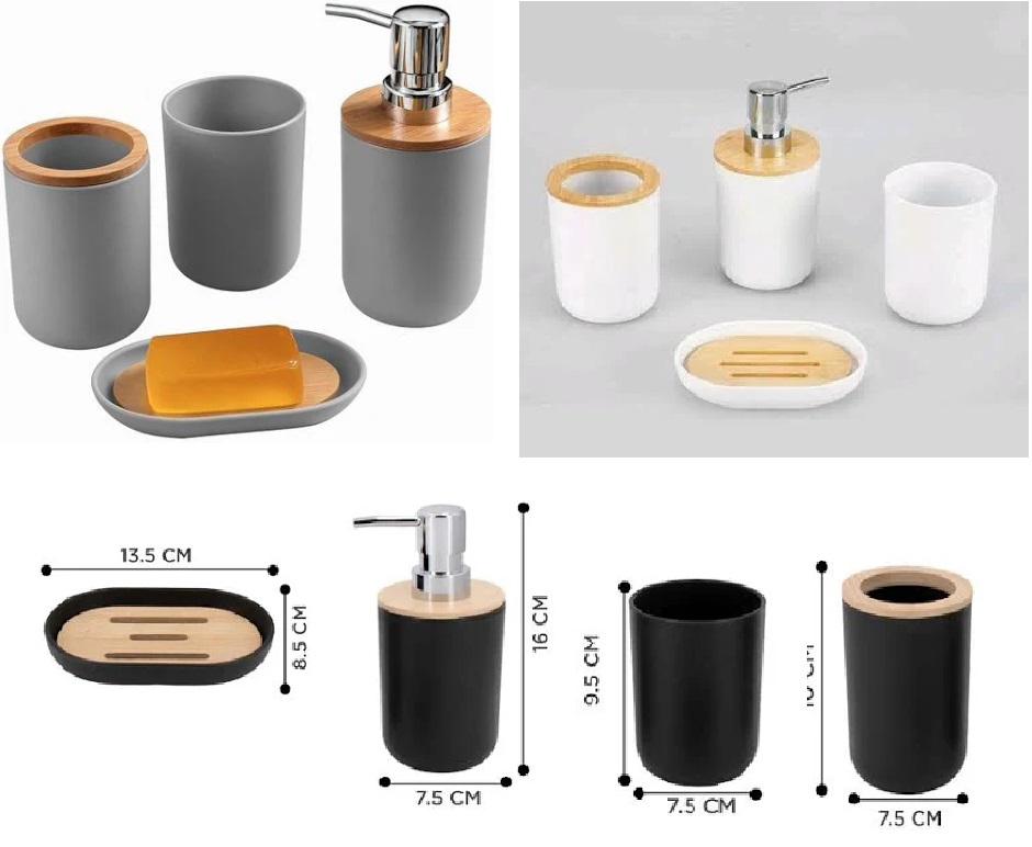 BAÑO * SET X 4 PZ -DISP+JABONERA/PORTACEPILLO DETALLE BAMBOO