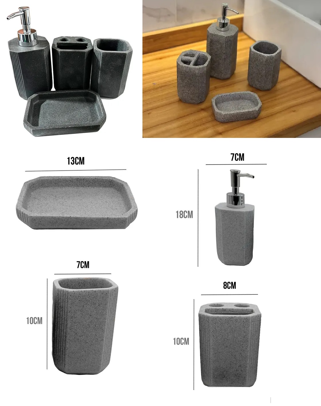 BAÑO * SET X 4 PZ -DISP+JABONERA/PORTACEPILLO