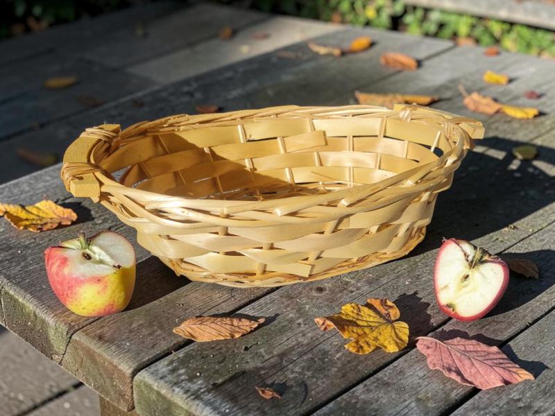 CESTA DE MIMBRE OVAL C/MANIJAS DE MADERA 34X25CM