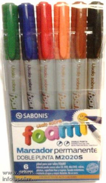 MARCADOR DOBLE PUNTA PERMANENTE X 6 P/GOMA EVA