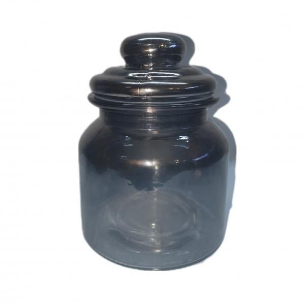 FRASCO DE VIDRIO C/TAPA PLATEADO 14.5X11CM