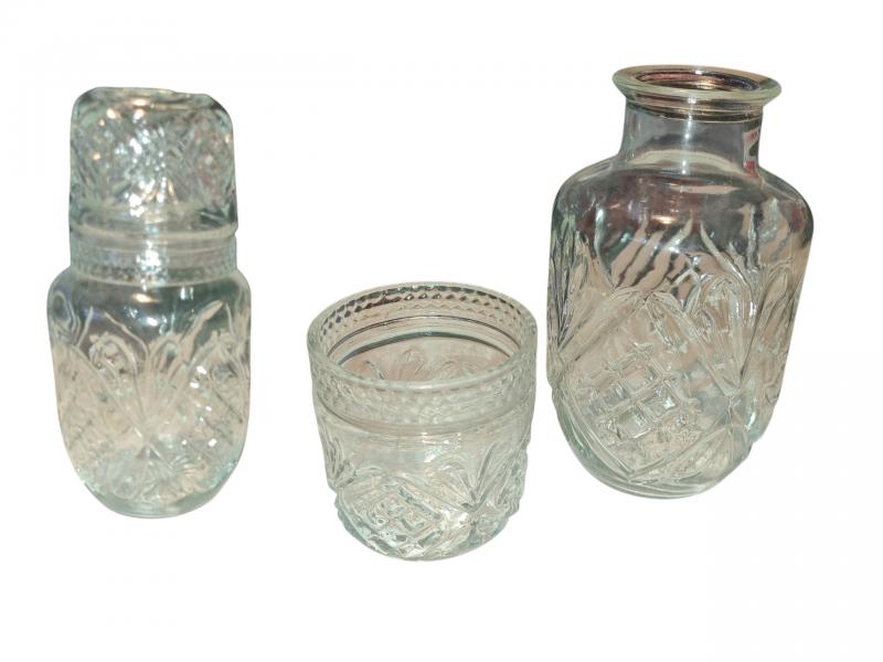 BOTELLA VIDRIO LABRADO 500ML+VASO 145ML(MORINGA)