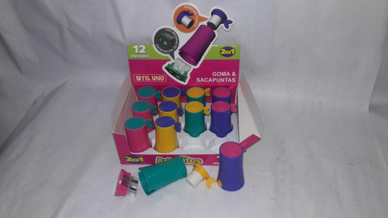 SACAPUNTA DOBLE DEPOSITO+GOMA ARBOLITO 7CM UTIL UNO