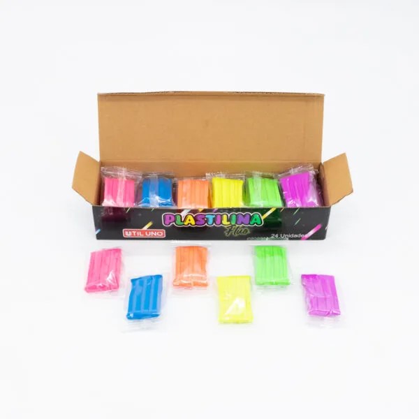 PLASTILINA COLORES FLUOR  X 24 UNID UTIL UNO