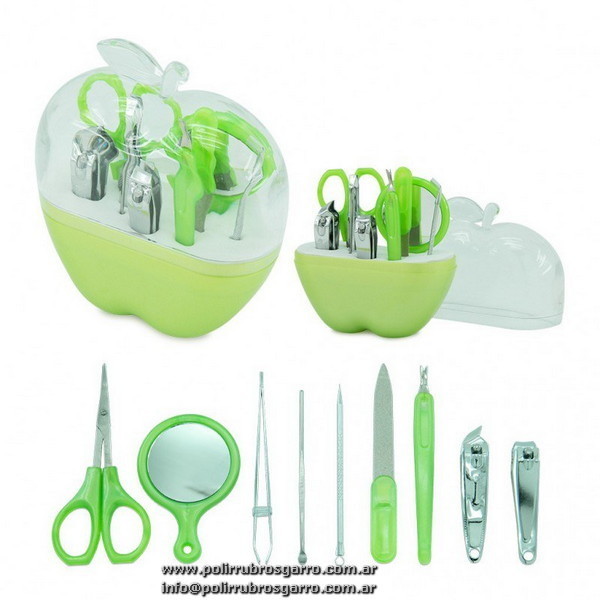 MANICURA * SET X 9 PZ - 11 CM ESTUCHE MANZANA