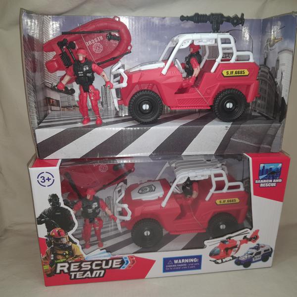 BOMBERO* CAMIONETA+LANCHA+ 2 MUÑECO 33X18CM