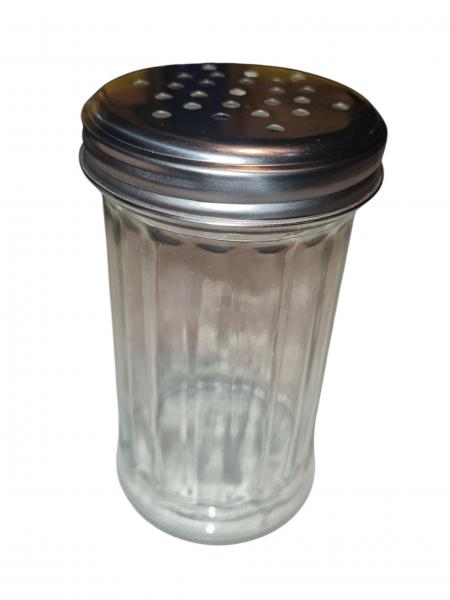 QUESERA/SALERO VIDRIO TAPA ACERO 13CM