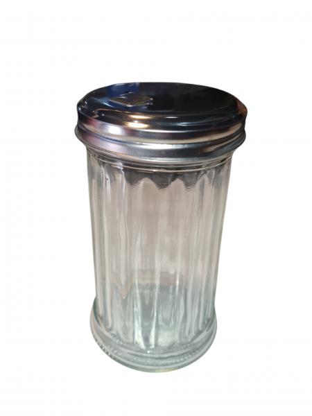 SALERO/AZUCARERO VIDRIO TAPA ACERO 13CM