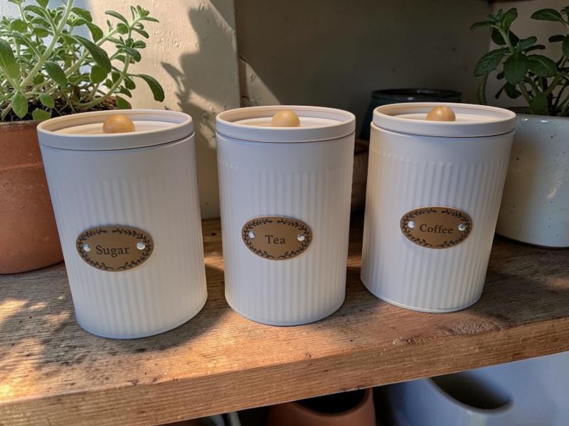 LATAS X 3 (CAFE/AZUCAR Y TE) CREMA ETIQ CUERO 16X11CM