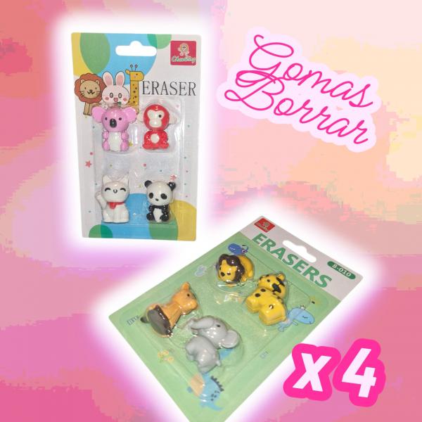 GOMA DE BORRAR ANIMALITOS X 4 UNID - 35MM C7U