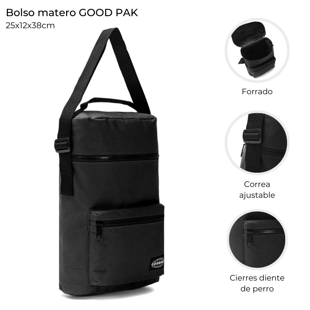 BOLSO MATERO NEGRO C/CORREA BOLS FRONTAL 25*12*38