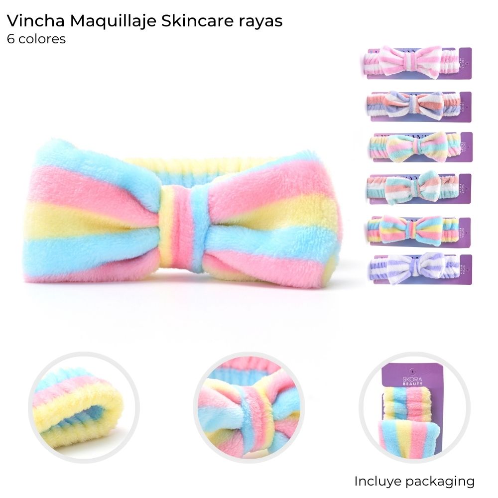 VINCHA MAQUILLAJE SKINCARE MOÑO RAYAS