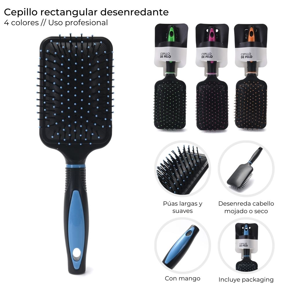 CEPILLO RECTANGULAR DESENREDANTE C/MANGO 26*10