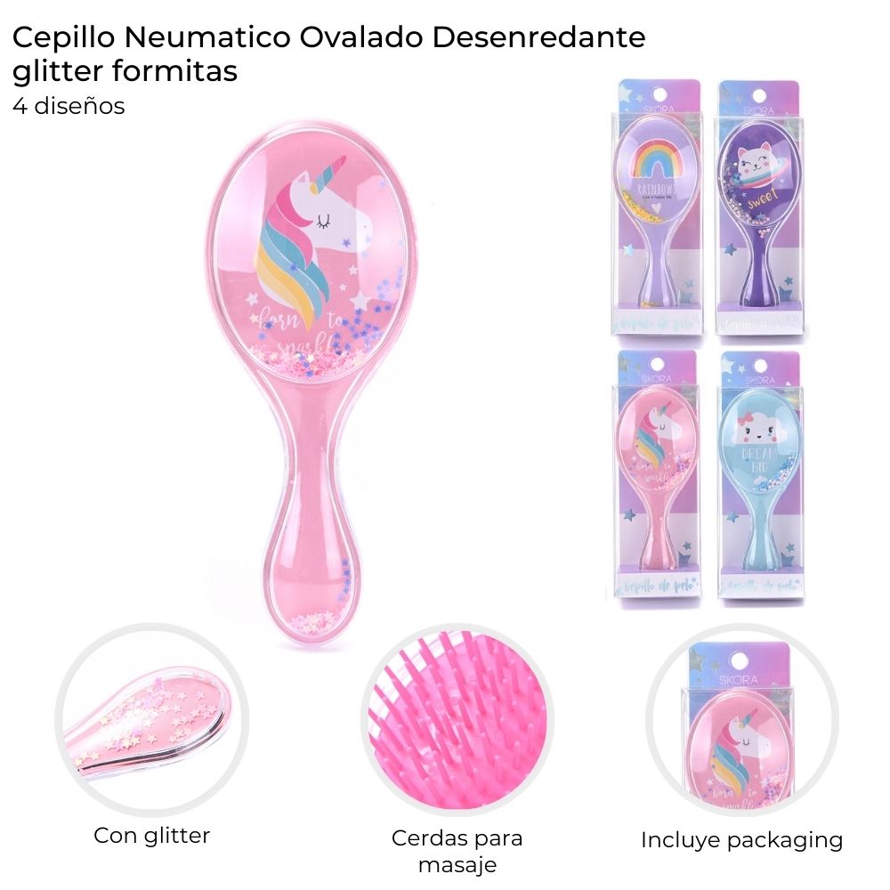 CEPILLO DESENREDANTE NEUMATICO OVALADO GLITTER FORMITAS