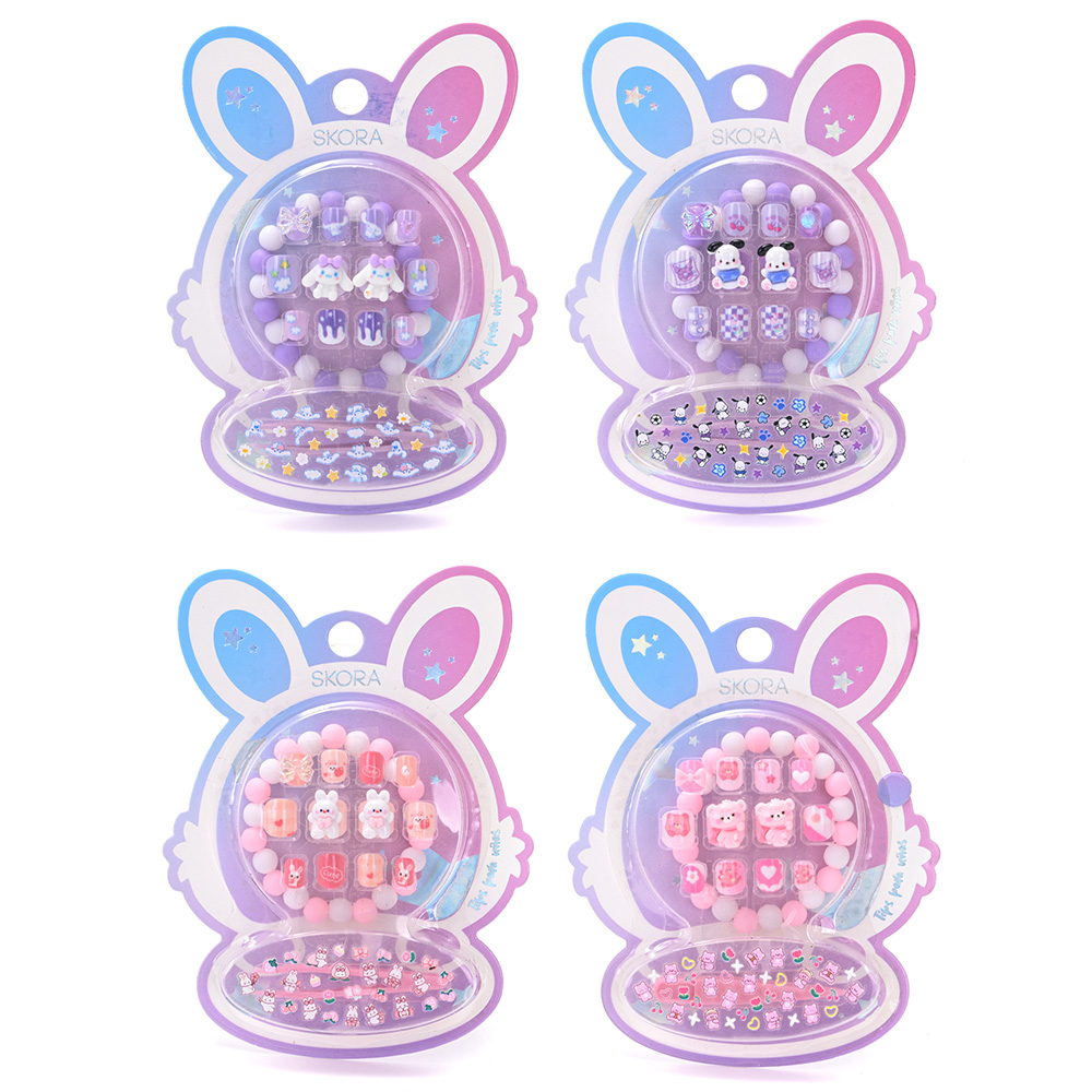 UÑAS POSTIZAS P/NIÑAS C/STICKERS Y PULSERA