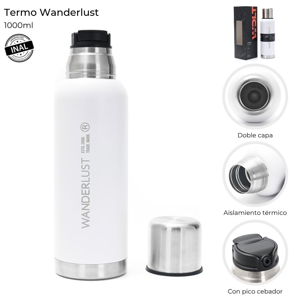 TERMO ACERO WANDERLUST BLANCO 1 LTRS S/MANIJA