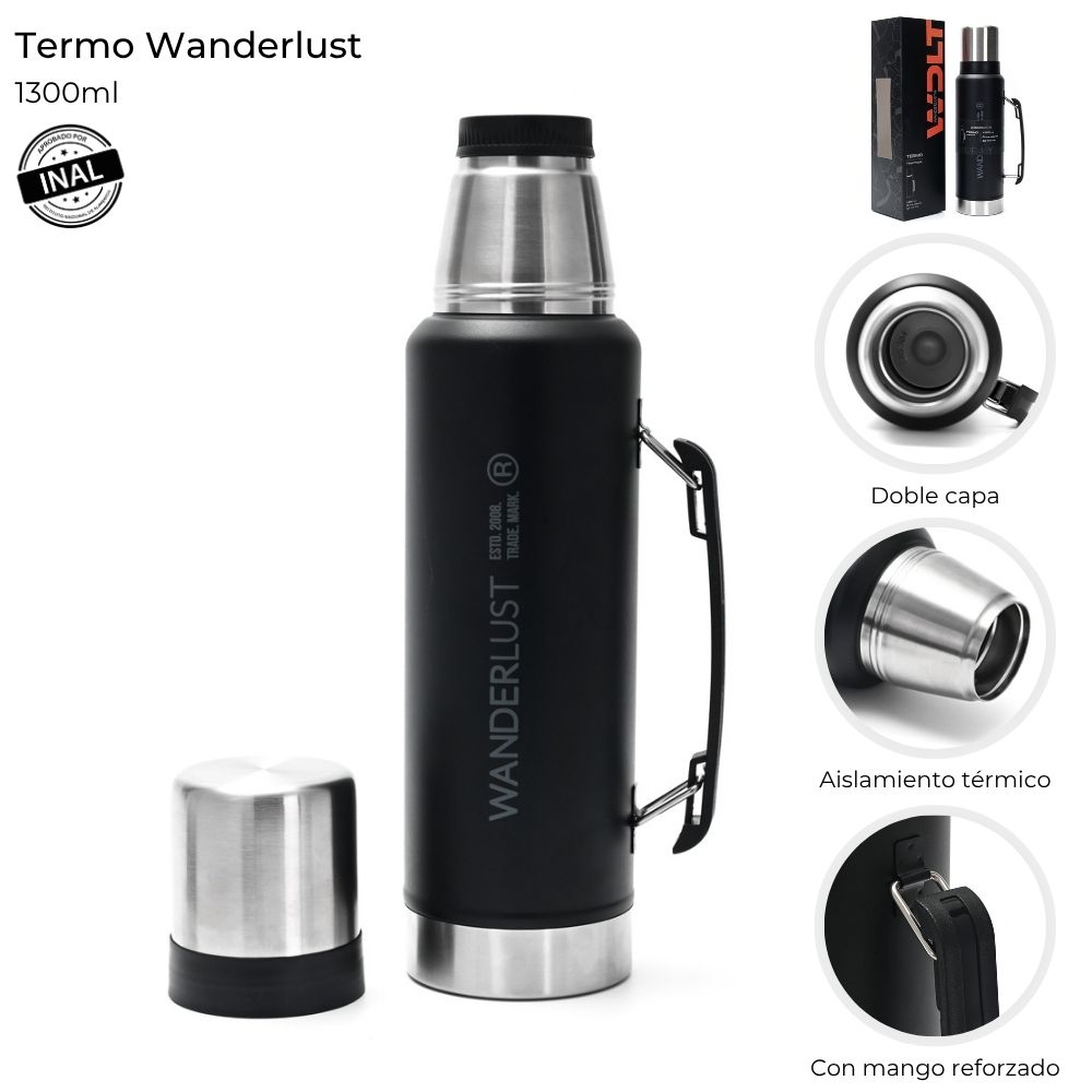 TERMO ACERO WANDERLUST NEGRO 1.3LTRS C/MANIJA