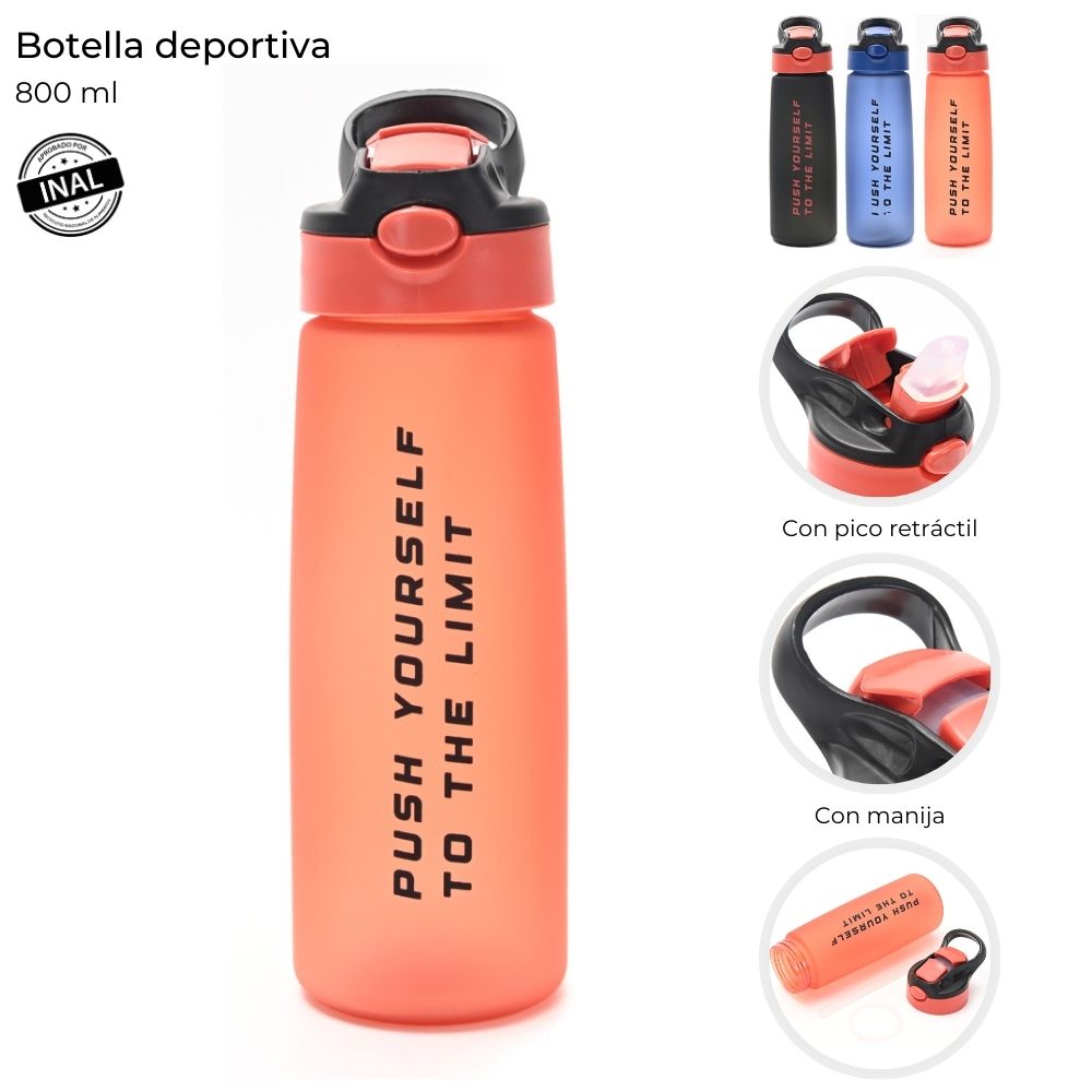 BOTELLA DEPORTIVA 800 ML PICO RETRACTIL E/CAJA