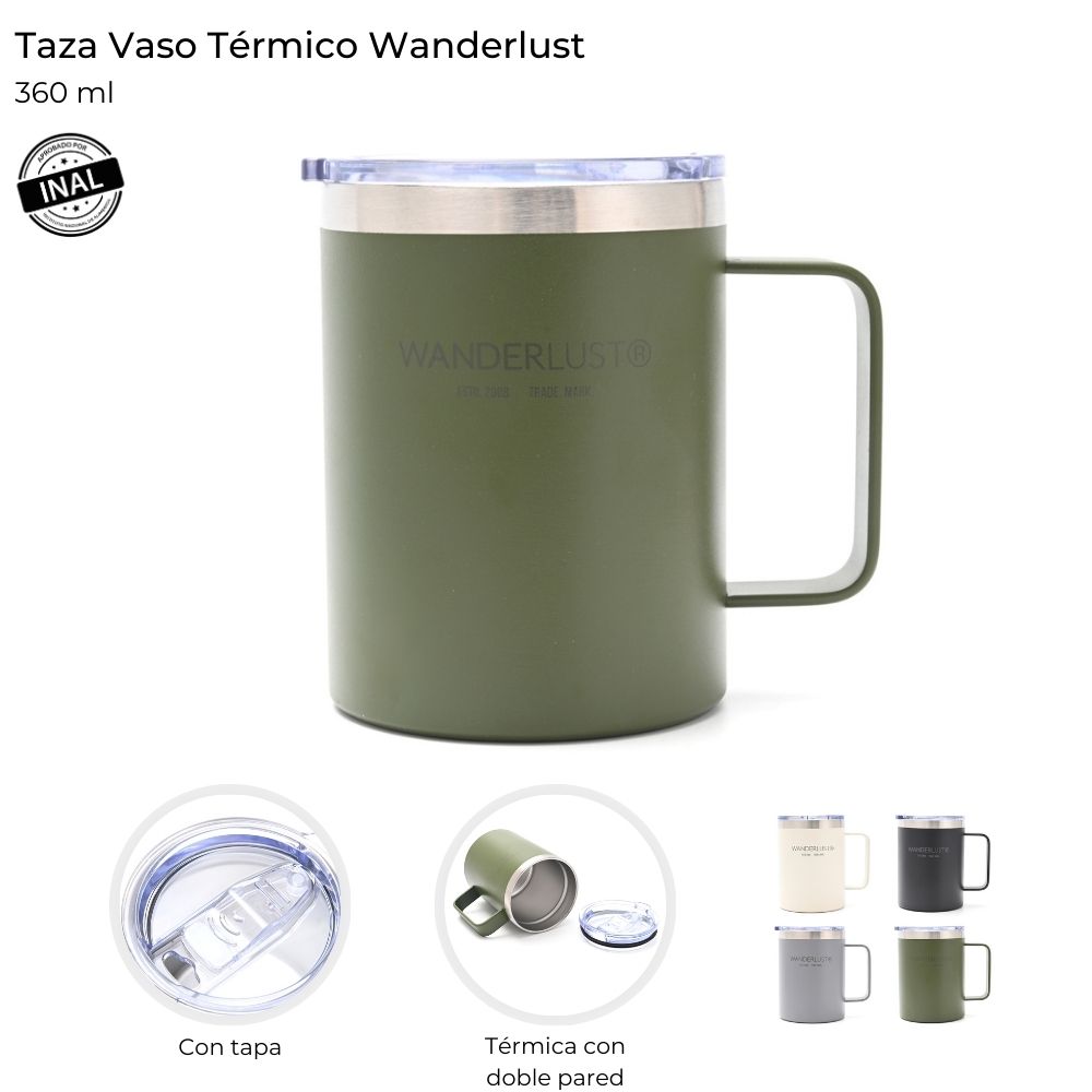 VASO TERMICO C/MANIJA 360 ML WANDERLUST C/TAPA E/CAJA