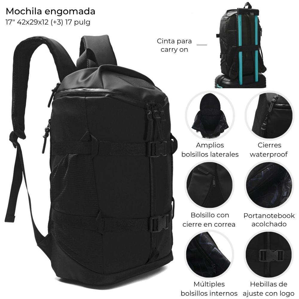 MOCHILA ENGOMADA 42*29*12 C/CINTA CARRY ON IMPERMEABLE