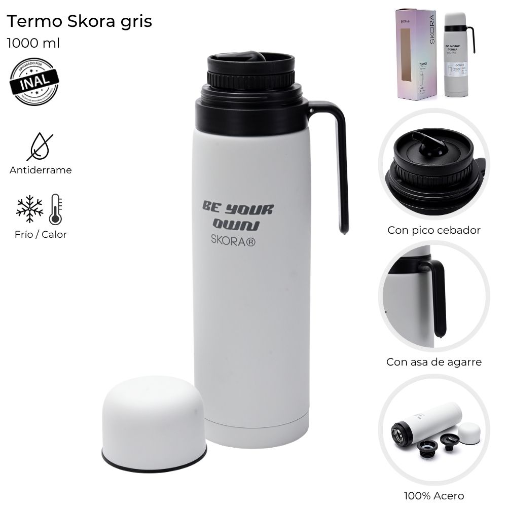 TERMO ACERO SKORA 1 LTRS MEDIA MANIJA GRIS