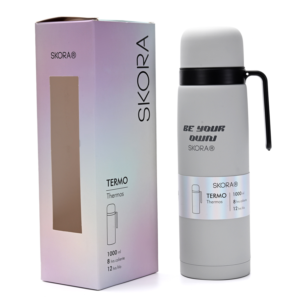 TERMO ACERO SKORA 1 LTRS MEDIA MANIJA GRIS