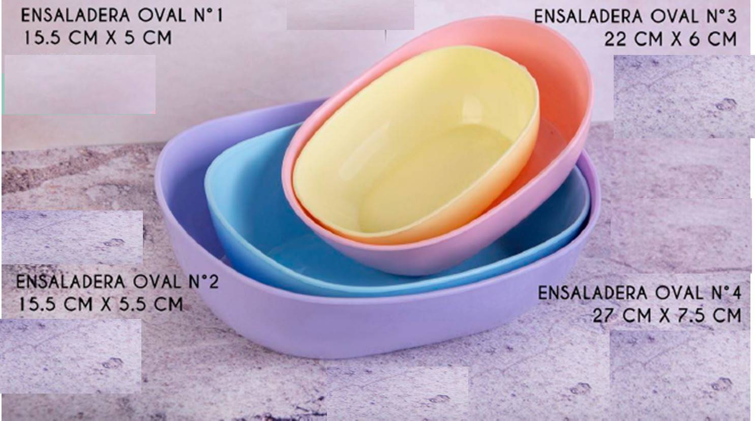 ENSALADERA PLASTICA OVAL LISA N°1 15.5*6