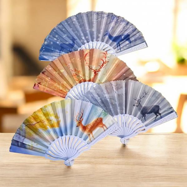 ABANICO BASE PLASTICA BLANCA DISEÑO CIERVO