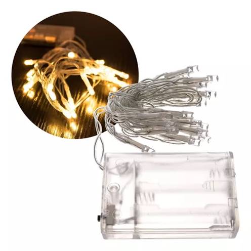 LUZ LED X 50 A PILA BLANCA CALIDA CABLE TRANSPARENTE