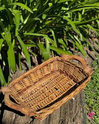 CESTA DE MIMBRE OVAL C/MANIJAS DE MADERA 45X31CM