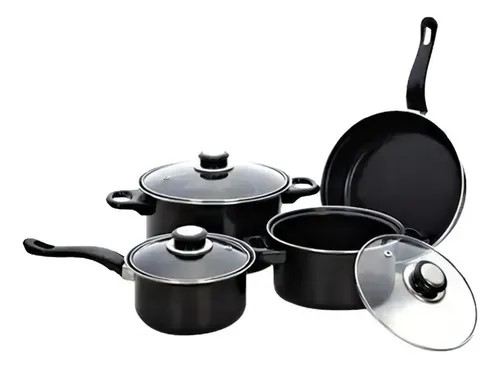 ANTIADHERENTE * SET X 7 PIEZAS -3 CAC C/TAPA + SARTEN