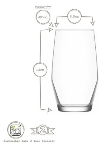 VASO ELLA TRAGO LARGO 485 CC X 6 EN CAJA