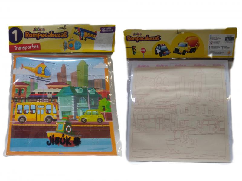 ROMPECABEZA TRANSPORTE P/PINTAR 25 PCS 32X32CM