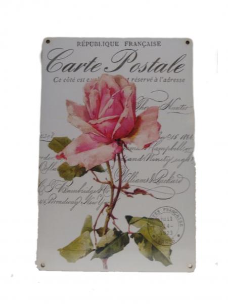 CUADRO FF SIMIL CHAPA FLOR ROSA 20X30CM