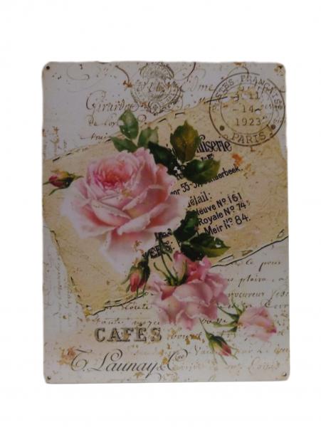 CUADRO FF SIMIL CHAPA FLOR ROSA 23X30CM