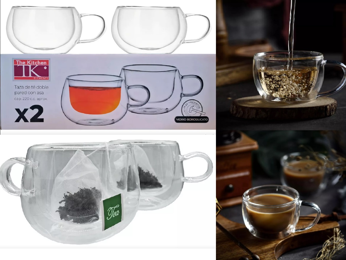 TAZA VIDRIO DOBLE PARED DE TE 220CC X 2 UNID
